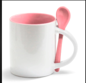 Caneca Com Colher e  Interior Colorido